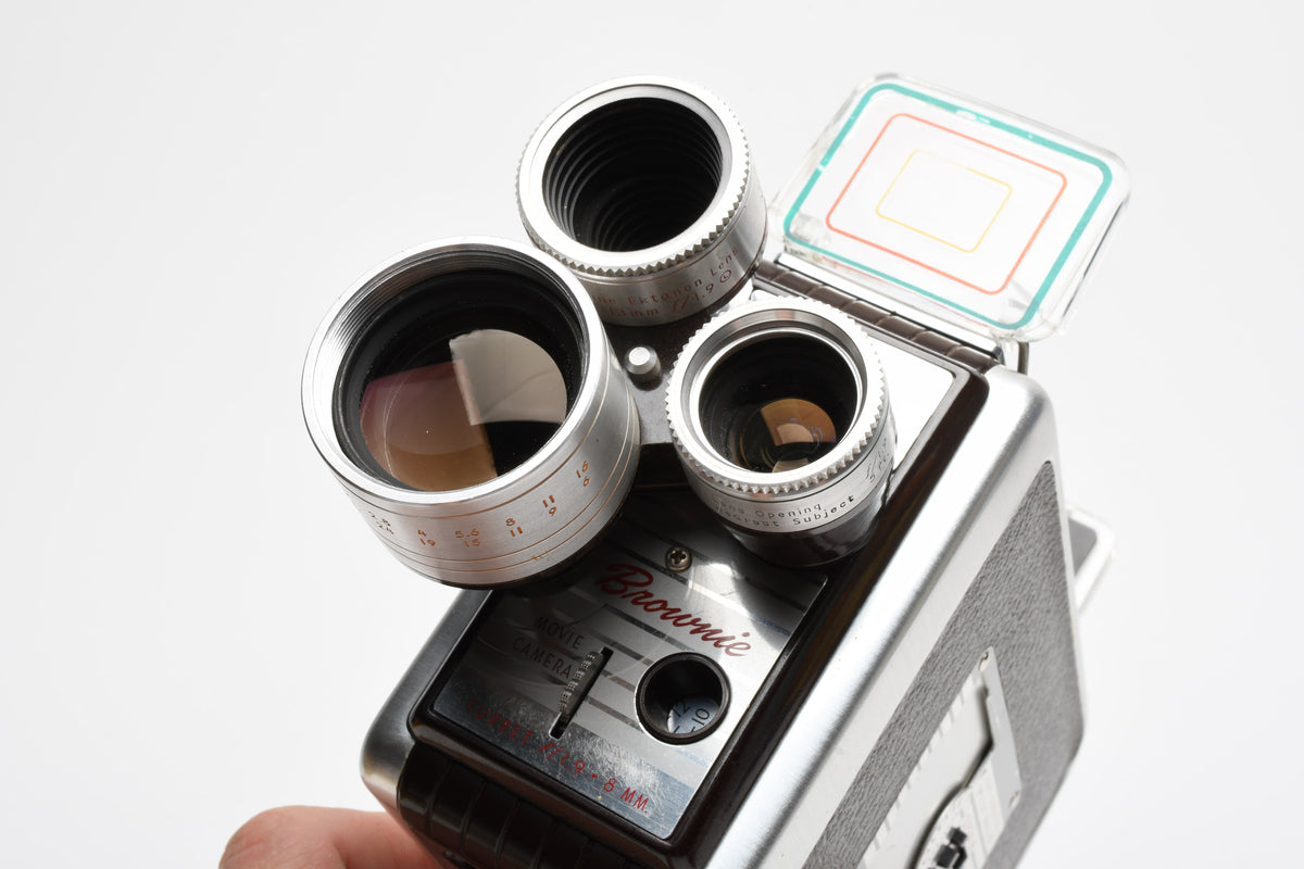 Kodak Brownie 8 movie camera turret w/3 lenses, Very clean, boxed, Collector! Vintage