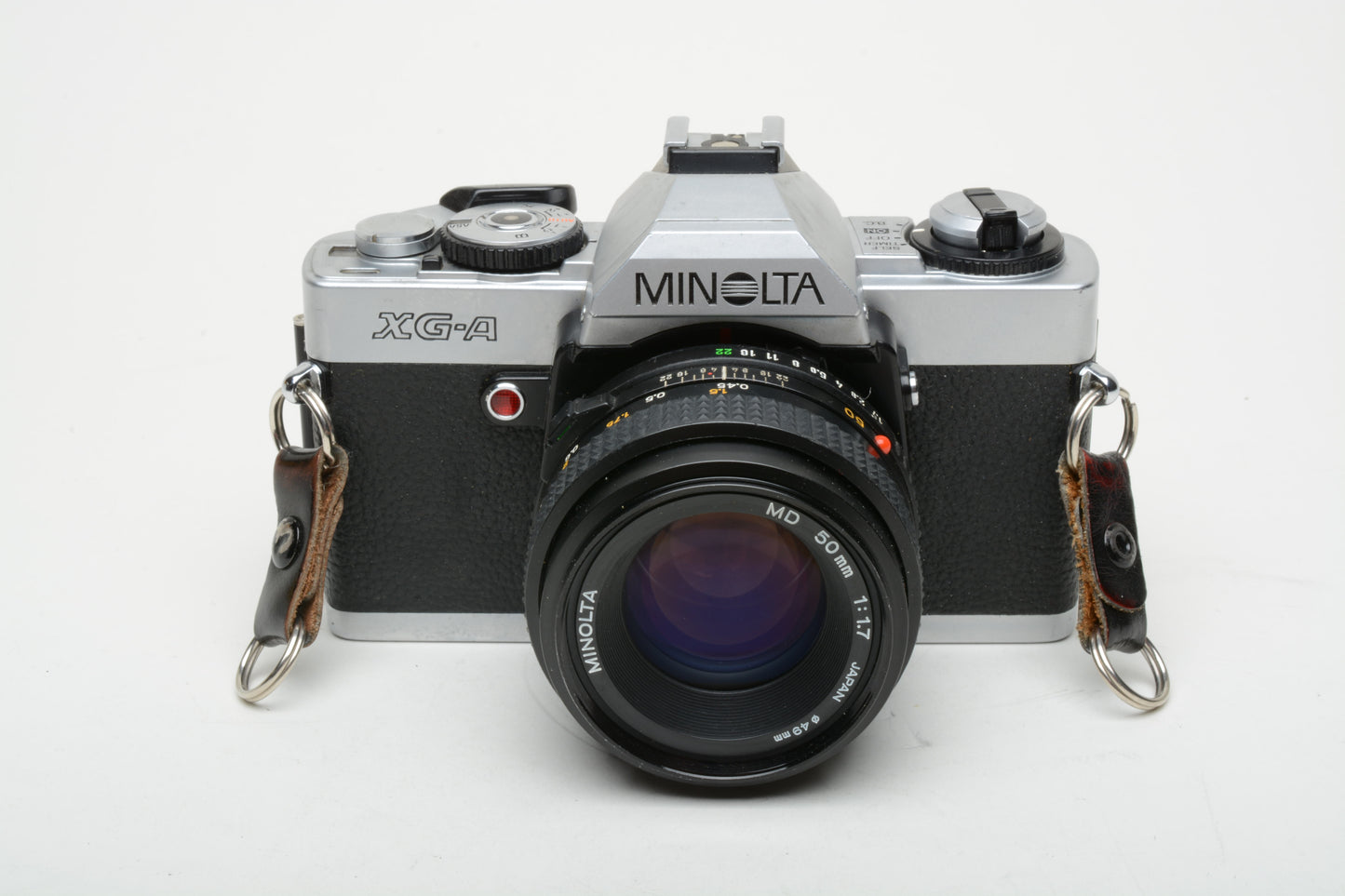 Minolta XG-A 35mm SLR w/50mm f1.7 lens, strap, cap, strap +Case, New seals, tested