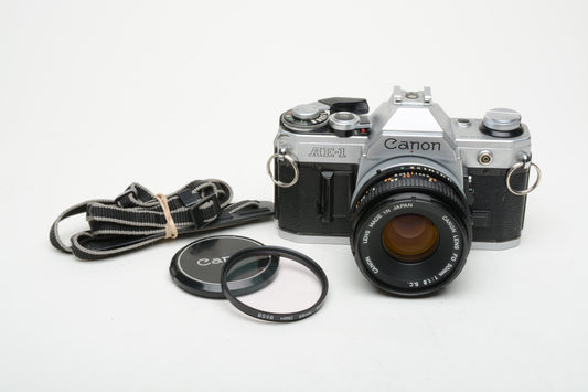 Canon AE-1 35mm SLR Camera w/50mm f/1.8 Lens, New Seals! Clean!