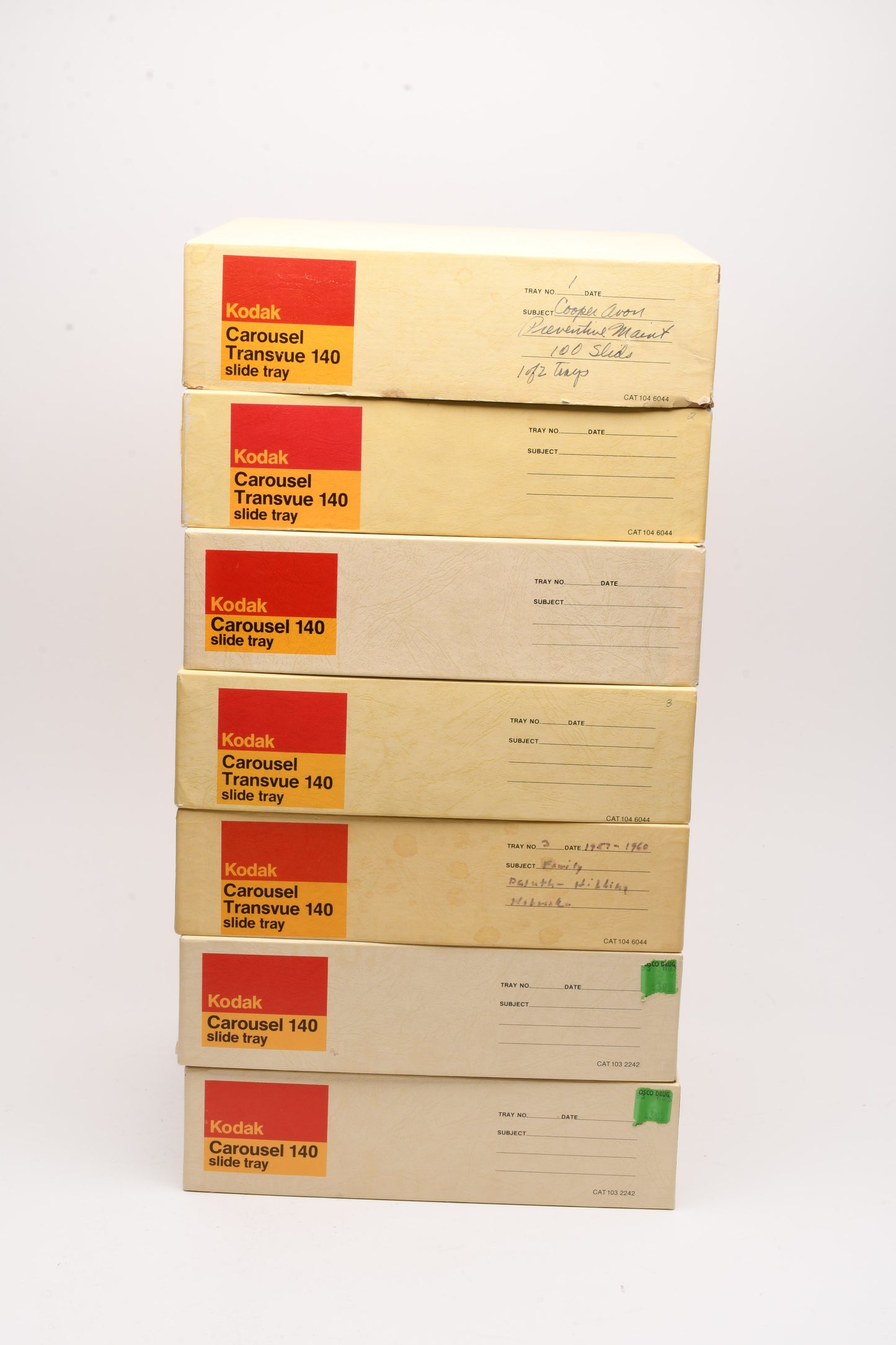 7X Kodak Carousel 140 slide trays, boxed, w/lids, clean