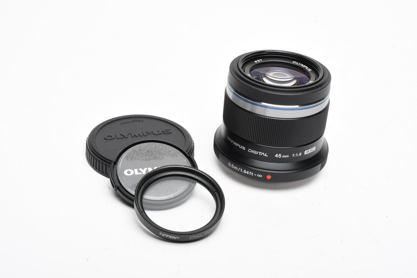 Olympus M. Zuiko Digital 45mm f1.8 MSC Micro 4/3 lens, Mint- (Black) +UV