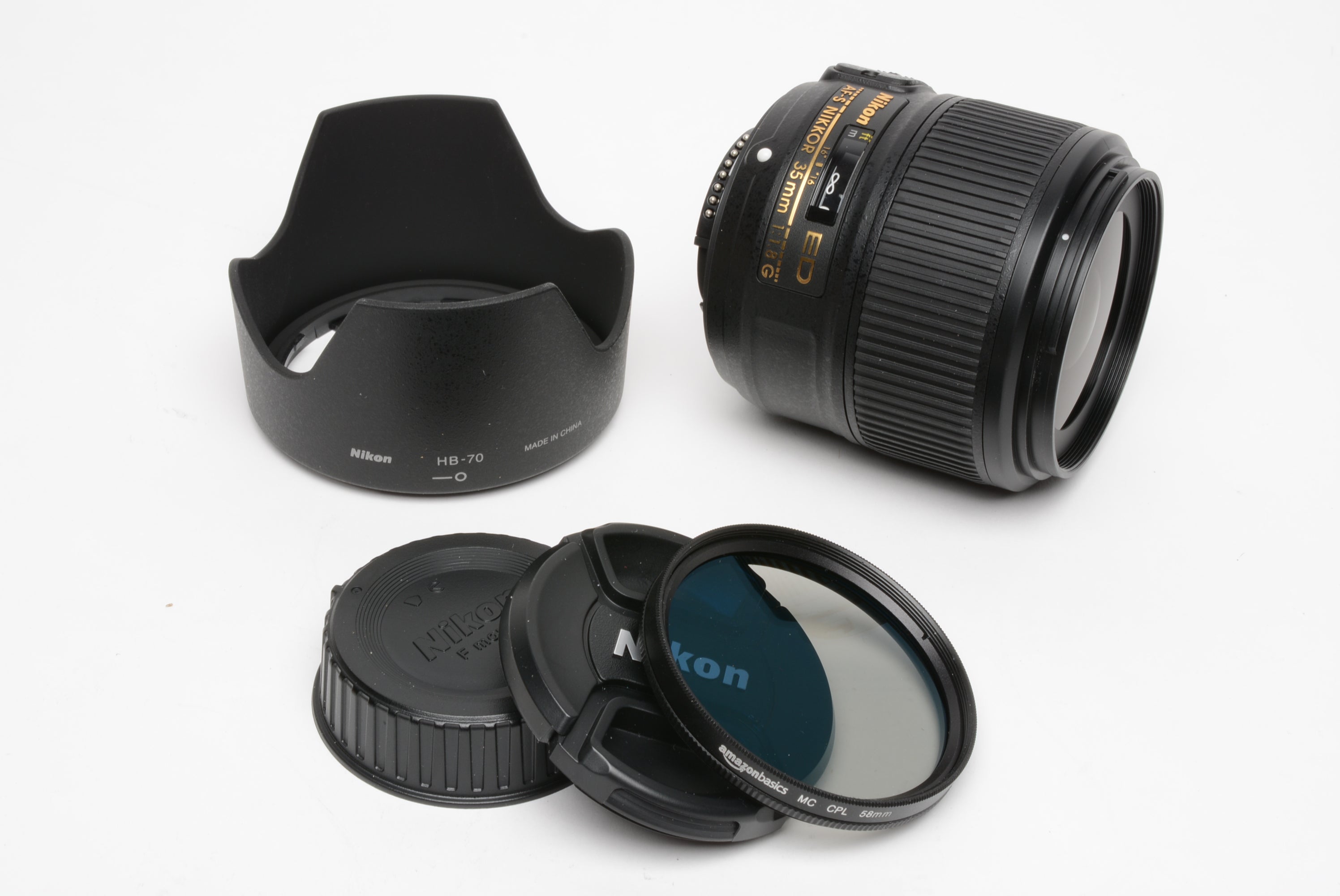 Nikon Nikkor AF-S 35mm F1.8G ED RF Aspherical lens, hood+caps+ CPL