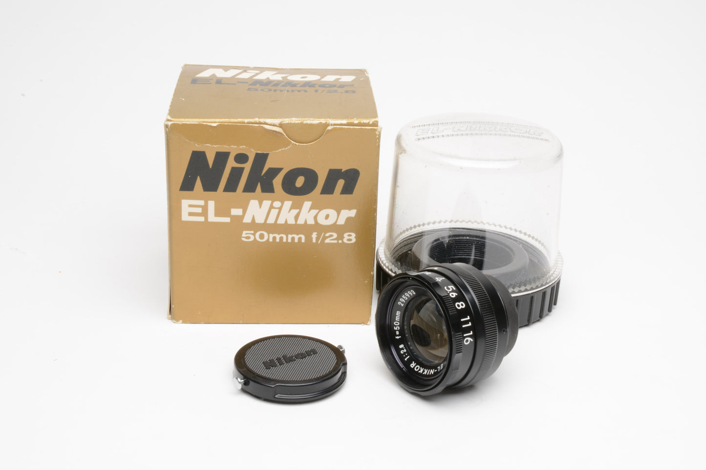 Nikon Nikkor EL 50mm f2.8 Enlarging lens w/box, jewel case, cap, Mint