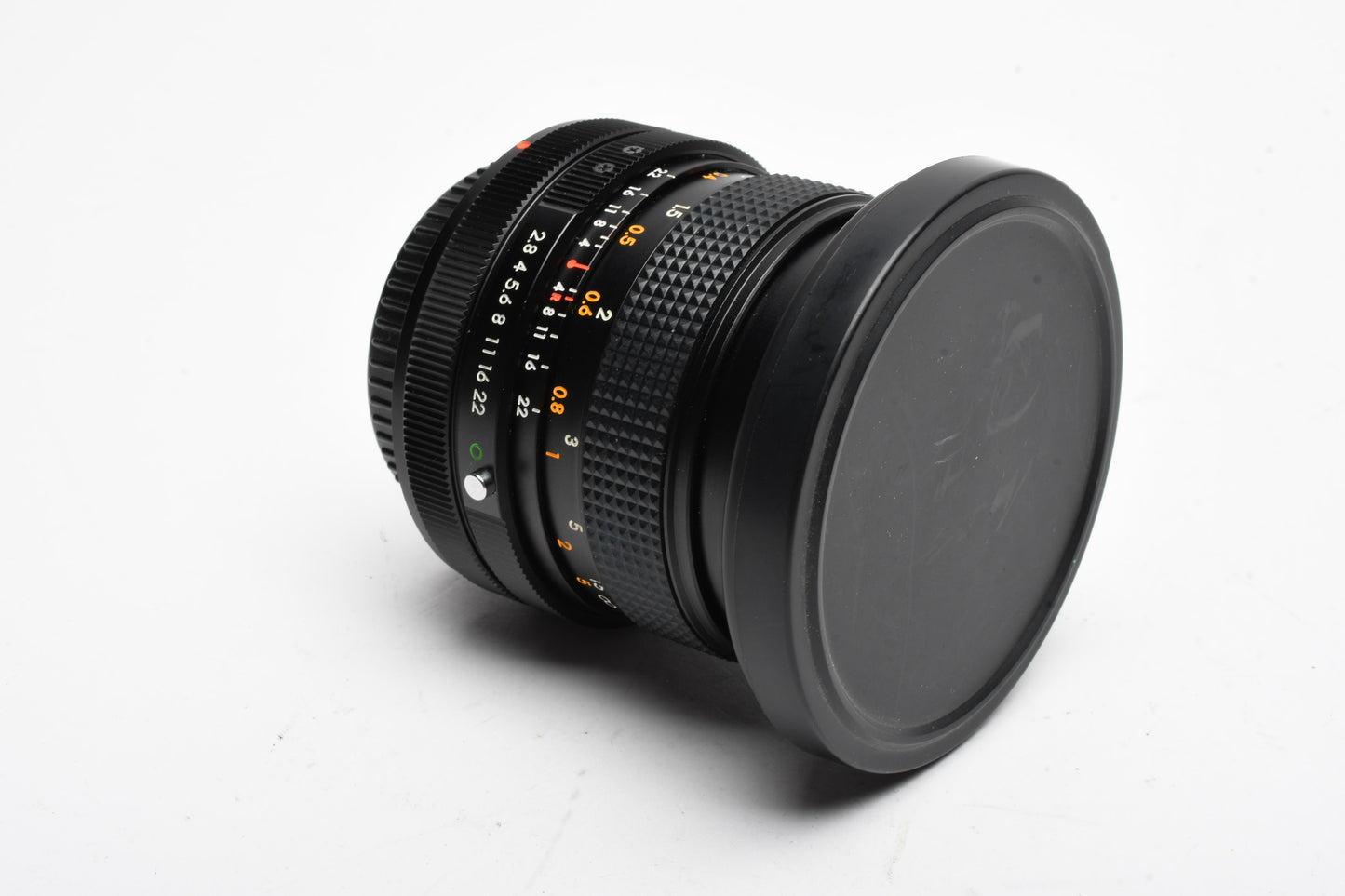 Quantaray 28mm F2.8 Canon FD Mount Lens, caps, hood, clean, great!