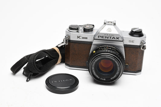 Pentax K1000 SE 35mm SLR brown w/50mm f1.7, Split Image, Tested, Nice!