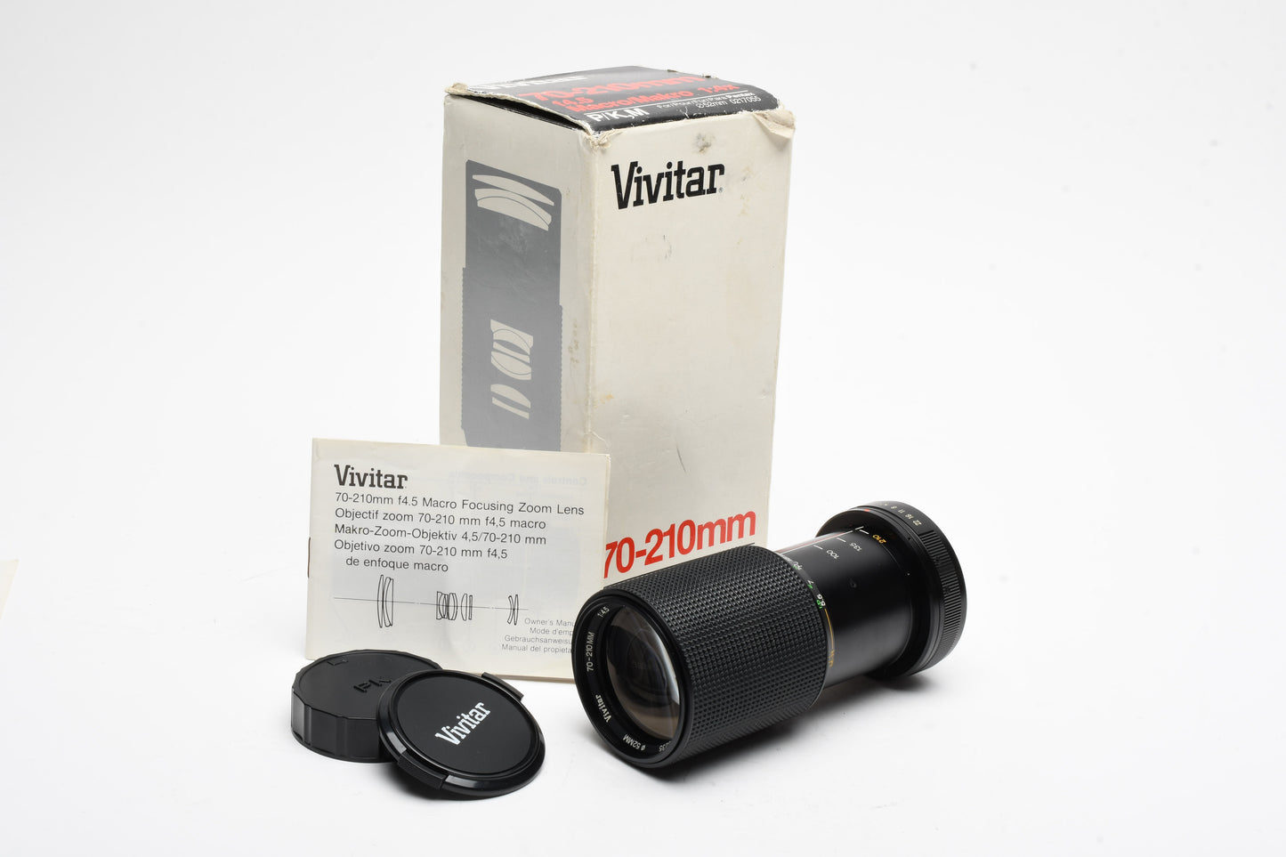 Vivitar MF 70-210mm F4.5 Macro zoom lens for Pentax PK Mount, Caps, Box, Mint-