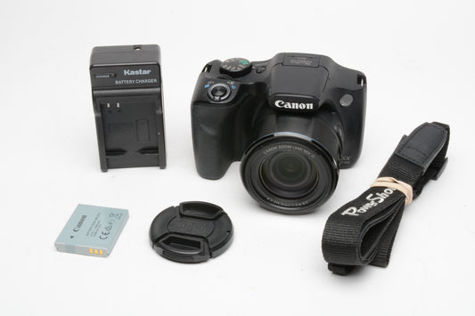 Canon SX540 HS 20MP Digital Point&Shoot camera, batt+charger+strap+cap