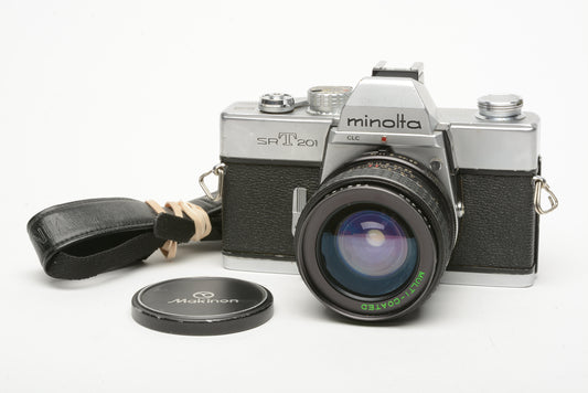 Minolta SRT 201 35mm SLR w/24mm f2.8 wide Makinon Lens, New Seals, Tested