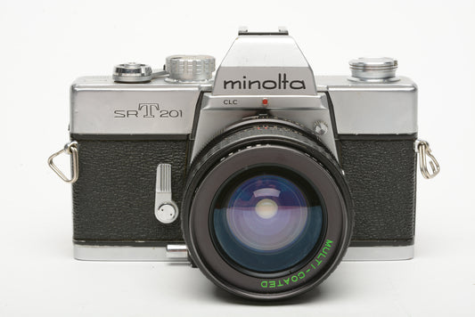 Minolta SRT 201 35mm SLR w/24mm f2.8 wide Makinon Lens, New Seals, Tested