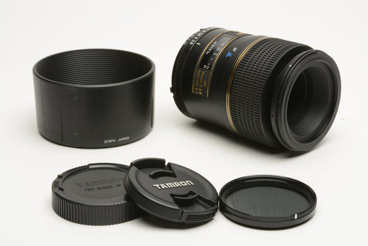 Tamron AF 90mm f2.8 Macro 1:1 SP Di lens 272E Nikon AF, caps, very clean & sharp +Pola