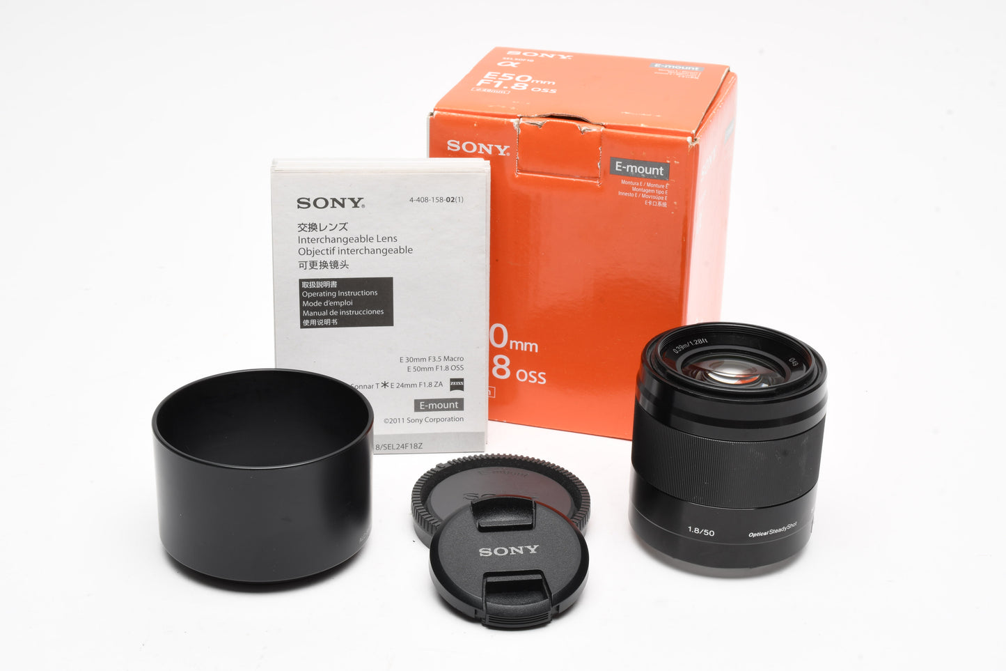 Sony 50mm f1.8 FE SEL50F18F Prime lens, Hood, Box, Clean
