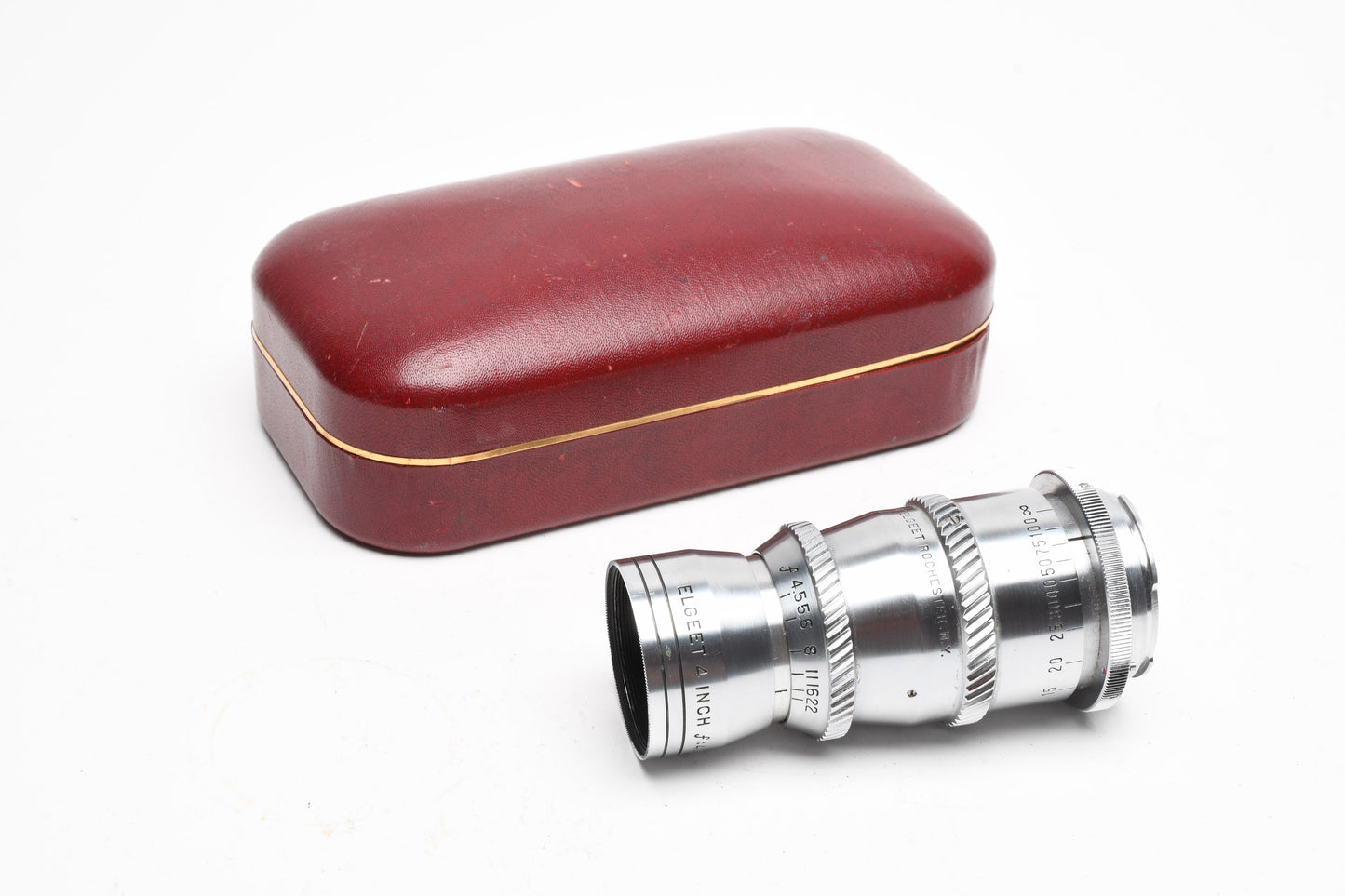 Elgeet 4" f4.5 Min-Tel D Mount lens in case