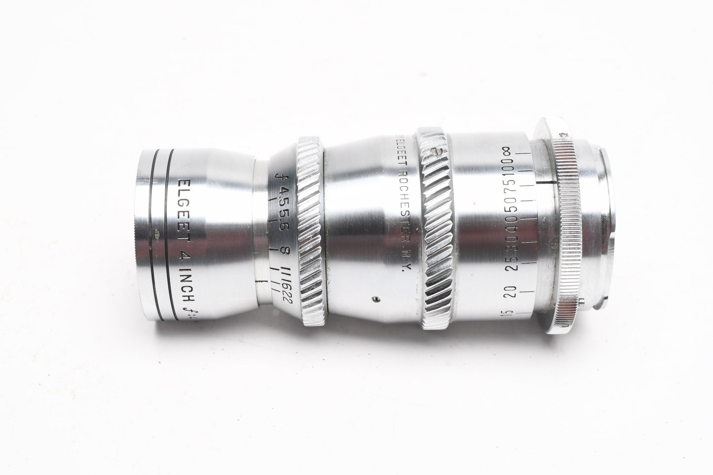 Elgeet 4" f4.5 Min-Tel D Mount lens in case