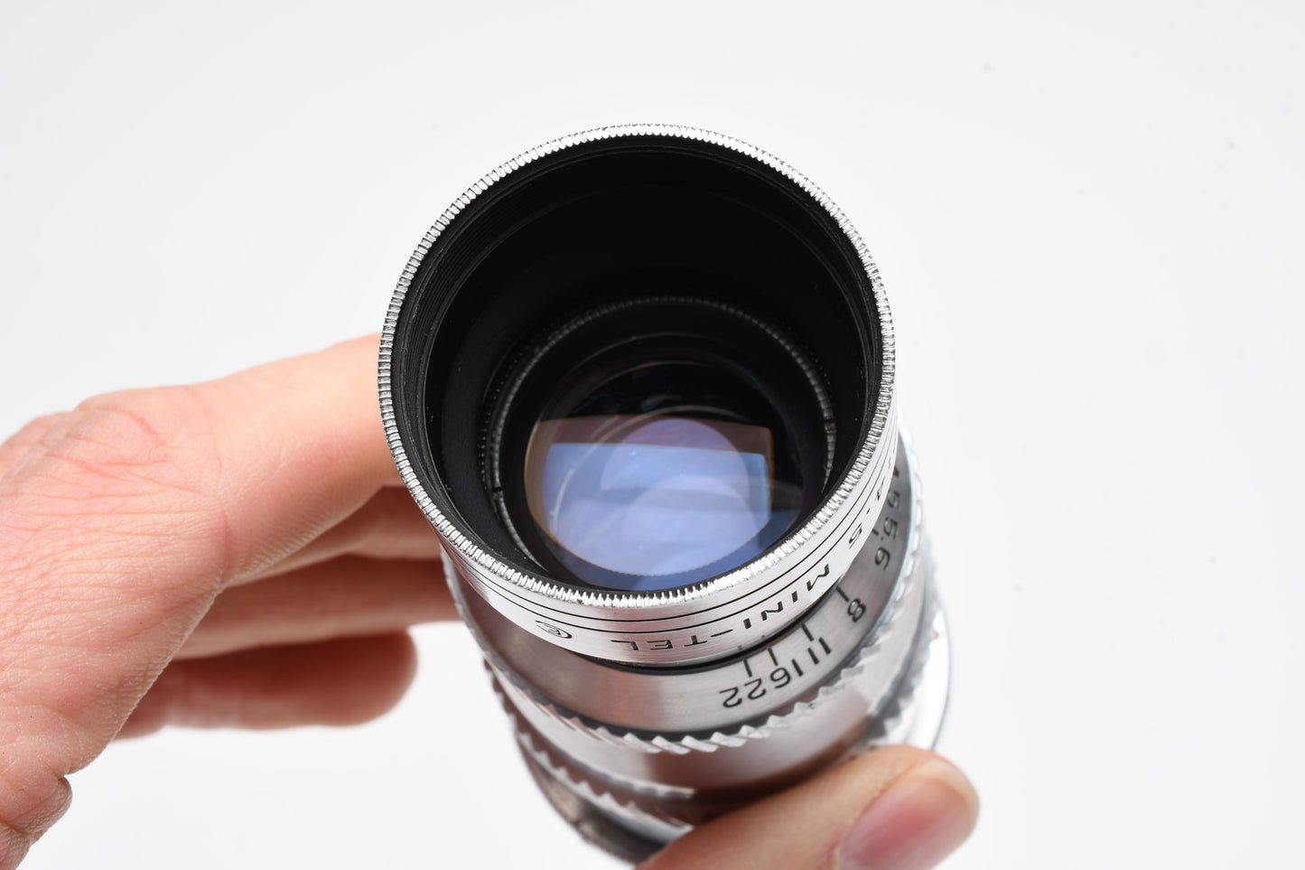 Elgeet 4" f4.5 Min-Tel D Mount lens in case