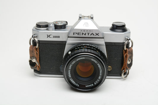 Pentax K1000 35mm SLR Body w/Pentax-M 50mm f1.7 lens, new seals, Great!