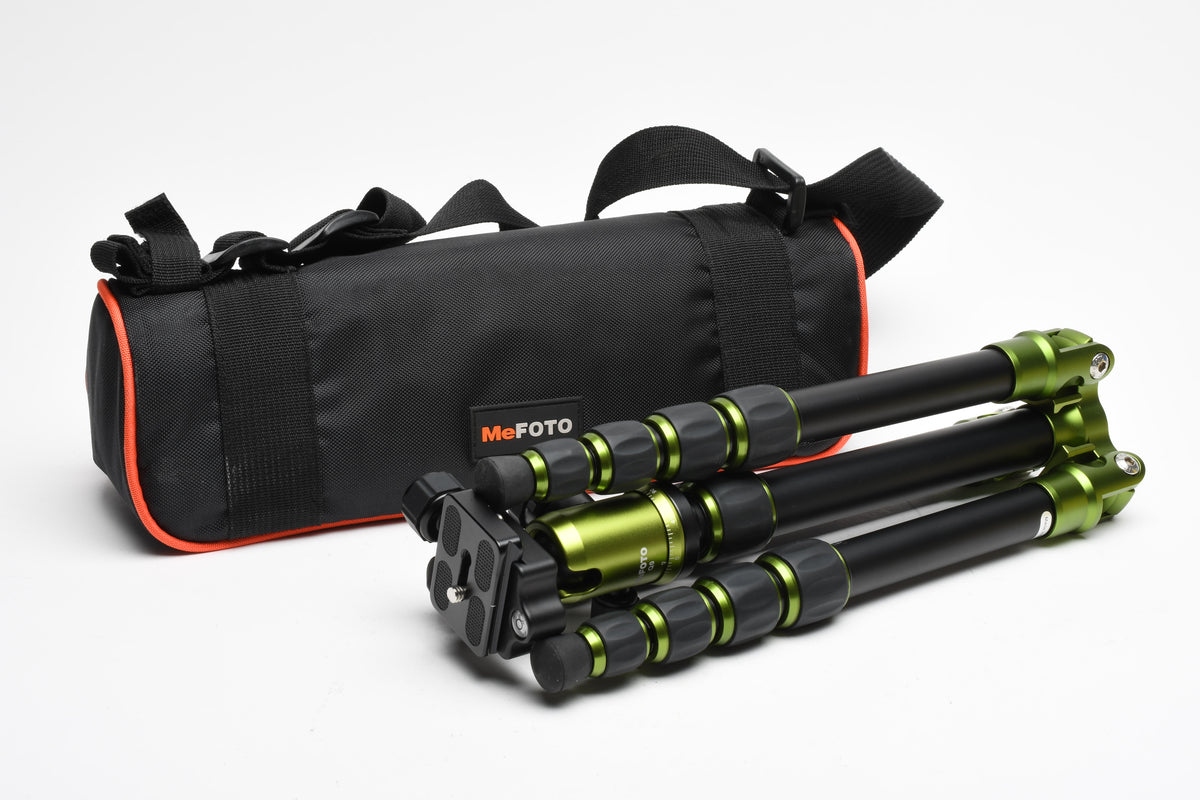 MeFoto BackPacker A0350 Aluminum Travel Tripod Green W/ Q0 Ball Head, Case+QR Plate