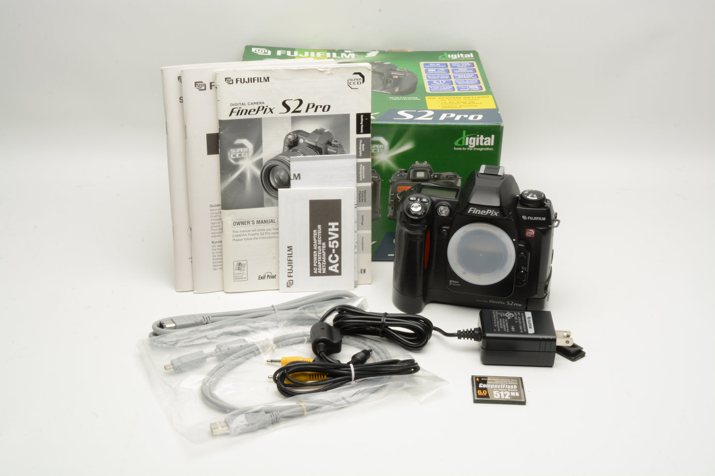 Fujifilm S2 Pro DSLR Body, AC adapter, CF card, cables, manuals, Boxed