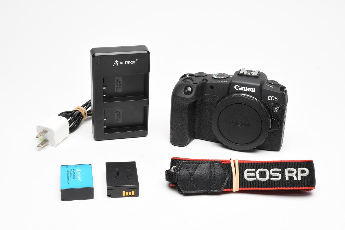 Canon EOS RP Mirrorless body, 2X batts, Dual charger, strap, ≤2000K Acts, Mint-