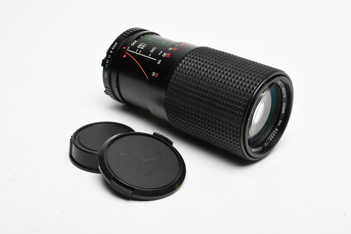 Albinar ADG 80-200mm f3.9 Tele zoom lens for Minolta MD Mount, Caps, Good