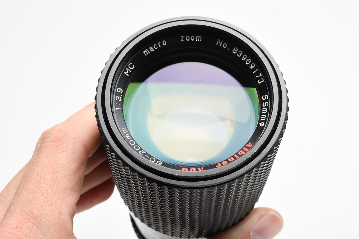 Albinar ADG 80-200mm f3.9 Tele zoom lens for Minolta MD Mount, Caps, Good