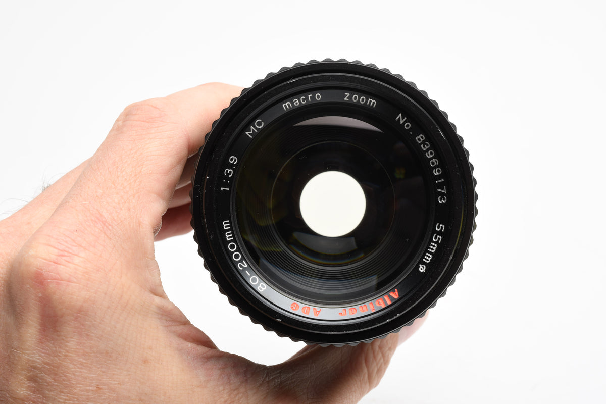 Albinar ADG 80-200mm f3.9 Tele zoom lens for Minolta MD Mount, Caps, Good