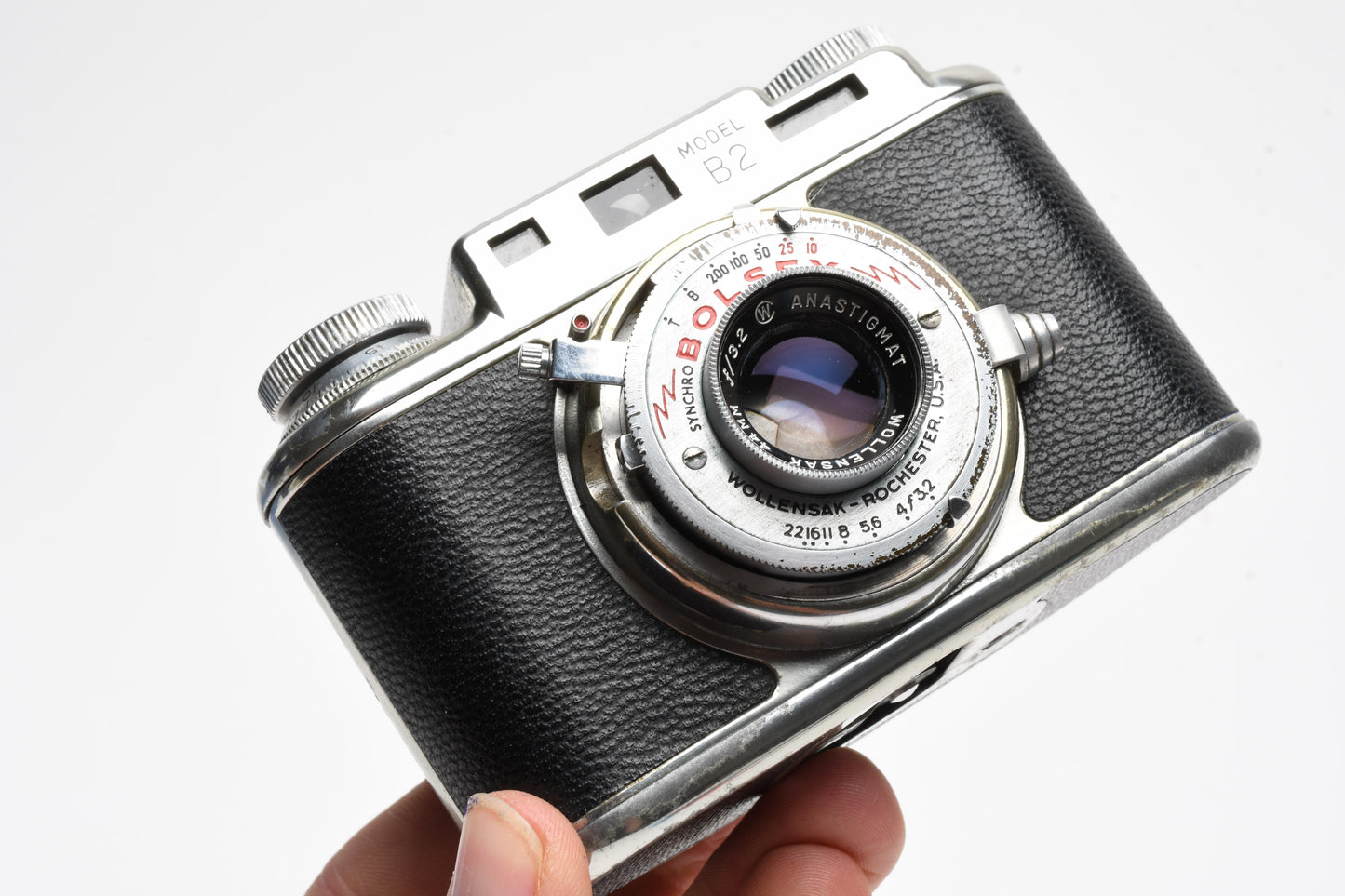 Bolsey Model B2 35mm camera w/44mm f3.2 lens, case, for Parts/Repair