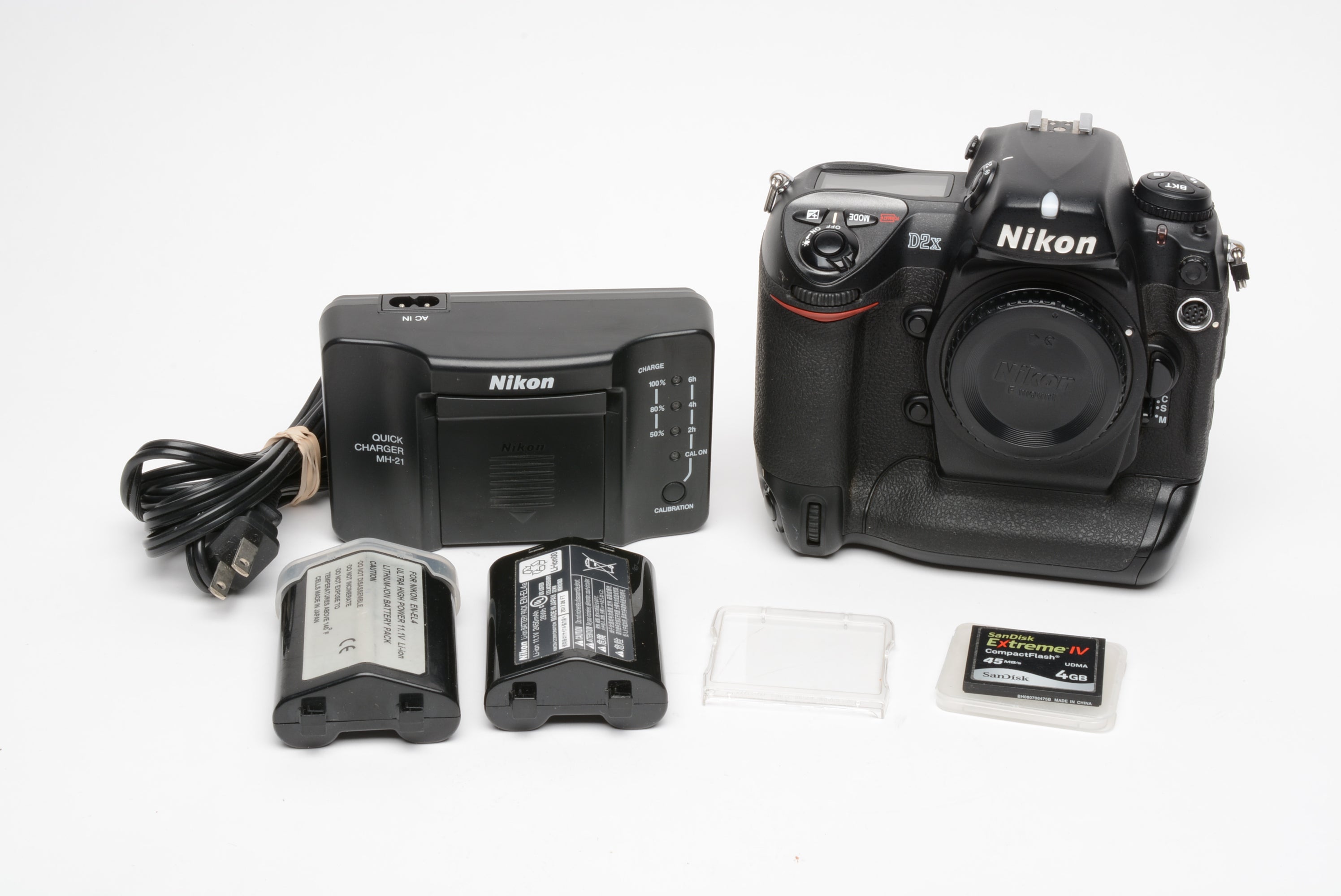 Nikon D2X DSLR Body, 2batts, charger, 4Gb CF card, LCD cover, 45K 