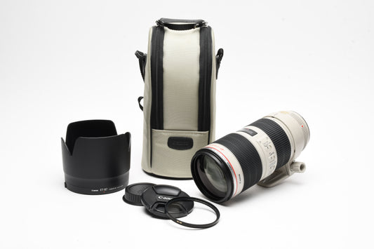 Canon EF 70-200mm f2.8L IS II USM zoom lens, hood, collar, case, UV, Mint-