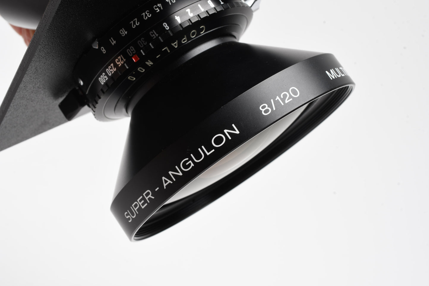 Schneider Kreuznach Super-Angulon 120mm F8 MC w/Copal 0, board, wrap, Mint-
