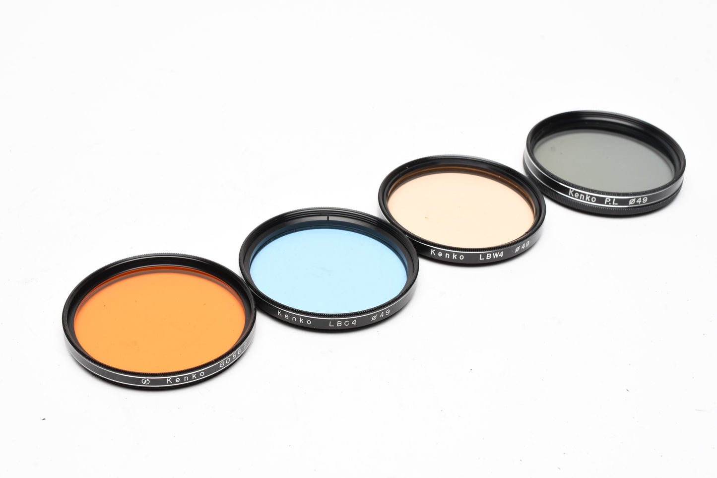 4X Kenko 49mm filters, Mint, Boxed, PL, C4 Blue, W4 warm and YA3 orange