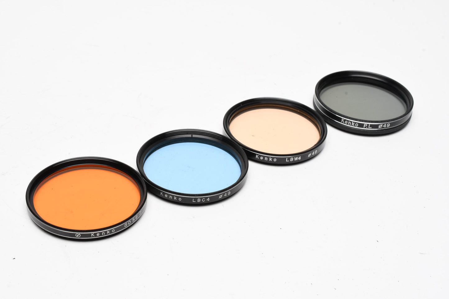4X Kenko 49mm filters, Mint, Boxed, PL, C4 Blue, W4 warm and YA3 orange