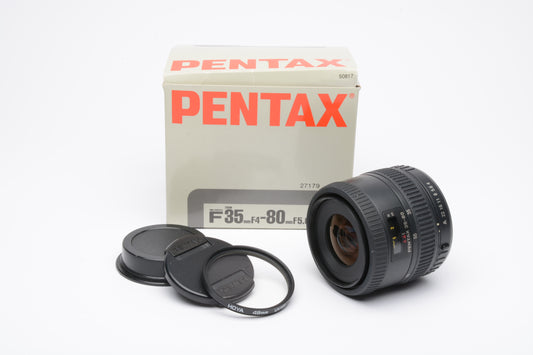 Pentax F 35-80mm F4-5.6 AF Zoom Lens, caps, UV, Mint, boxed