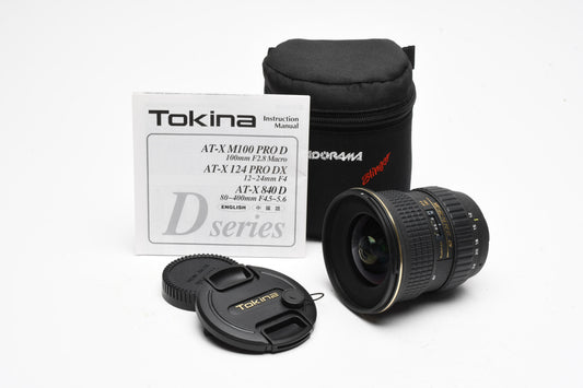 Tokina 12-24mm f4 AT-X Pro SD ID DX Aspherical lens for Nikon, Mint- + Case