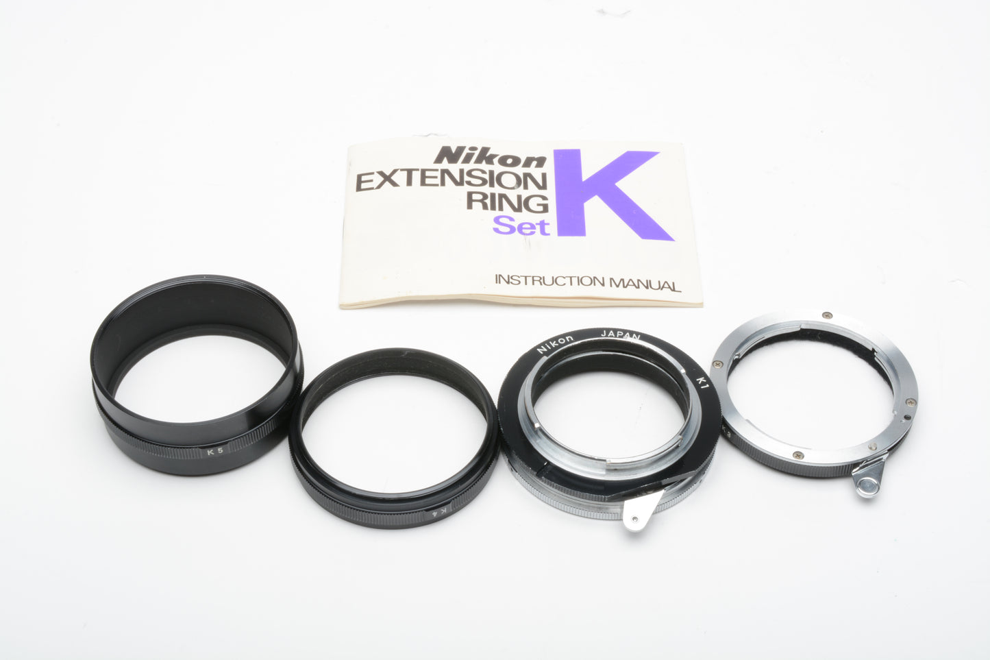 Nikon Model K Extension Tube Ring Set w/K1 K2 K3 K4 K5 w/manual, clean