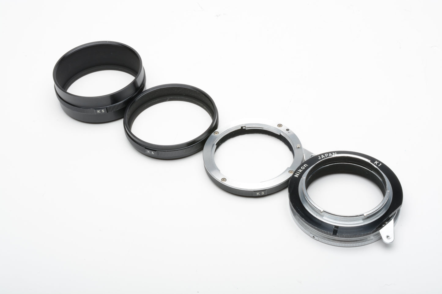 Nikon Model K Extension Tube Ring Set w/K1 K2 K3 K4 K5 w/manual, clean