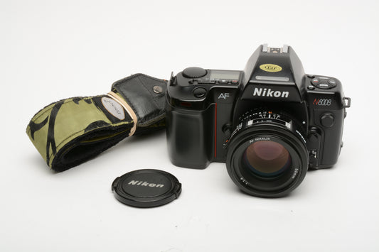Nikon N8008 35mm SLR w/Nikon AF Nikkor 50mm f1.4 lens, Very clean, +manual
