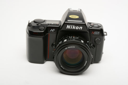 Nikon N8008 35mm SLR w/Nikon AF Nikkor 50mm f1.4 lens, Very clean, +manual
