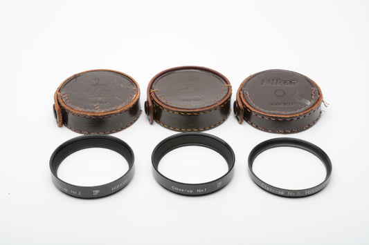 Nikon F Close-up filter set No. 0, 1, 2 in leather cases, clean