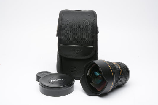 Nikon AF-S Nikkor 14-24mm f/2.8 G ED N w/Caps, case, very sharp, Nice!
