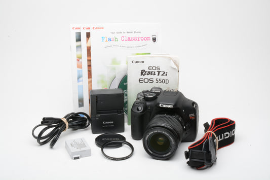 Canon Rebel T2i DSLR w/EF-S 18-55mm f3.5-5.6 IS, batt+charger++ Only 2310 Acts!