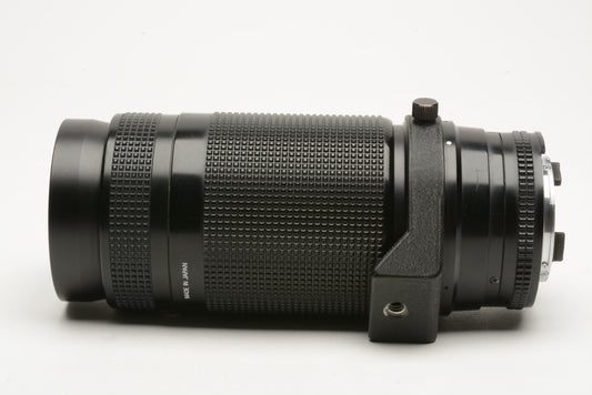 Nikon AF 75-300mm f4.5-5.6 Macro zoom lens, caps, tripod collar, very clean