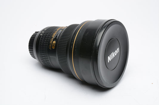 Nikon AF-S Nikkor 14-24mm f/2.8 G ED N w/Caps, case, very sharp, Nice!