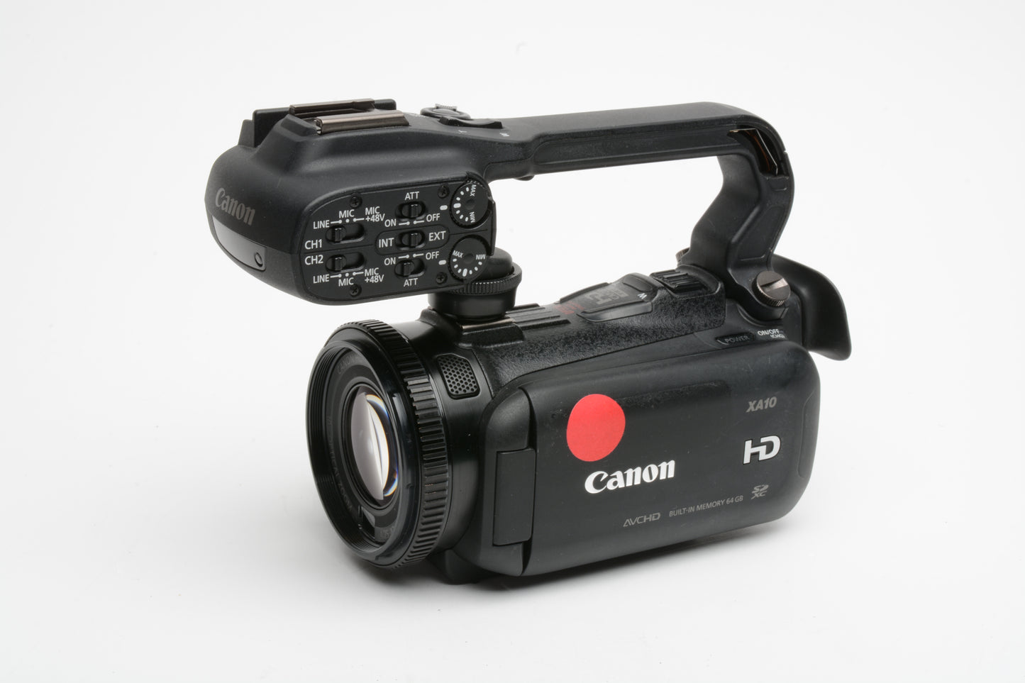 Canon XA10 Digital video camcorder w/batt, remote, handle, hood, *Read