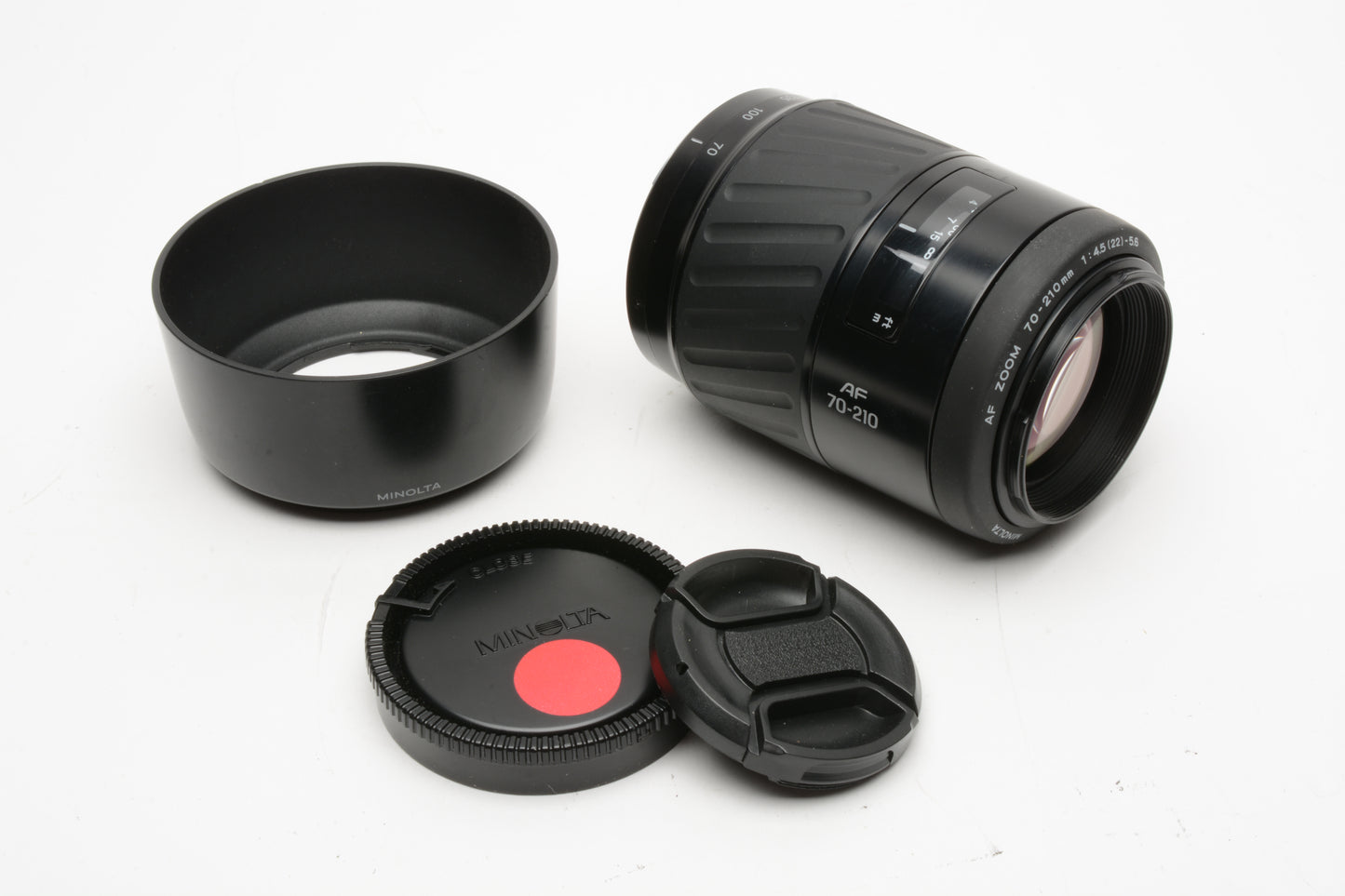 Minolta Maxxum AF Zoom 70-210mm f4.5-5.6 lens, caps, hood, nice & clean