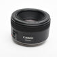 Canon EF 50mm f1.8 STM prime lens, caps, Hood, Great
