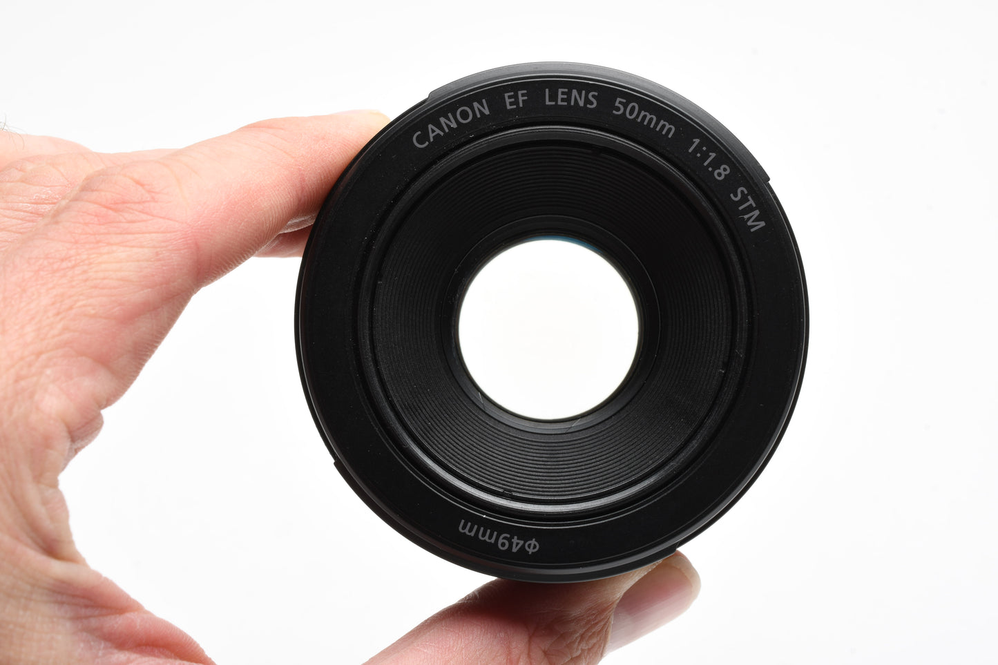 Canon EF 50mm f1.8 STM prime lens, caps, Hood, Great