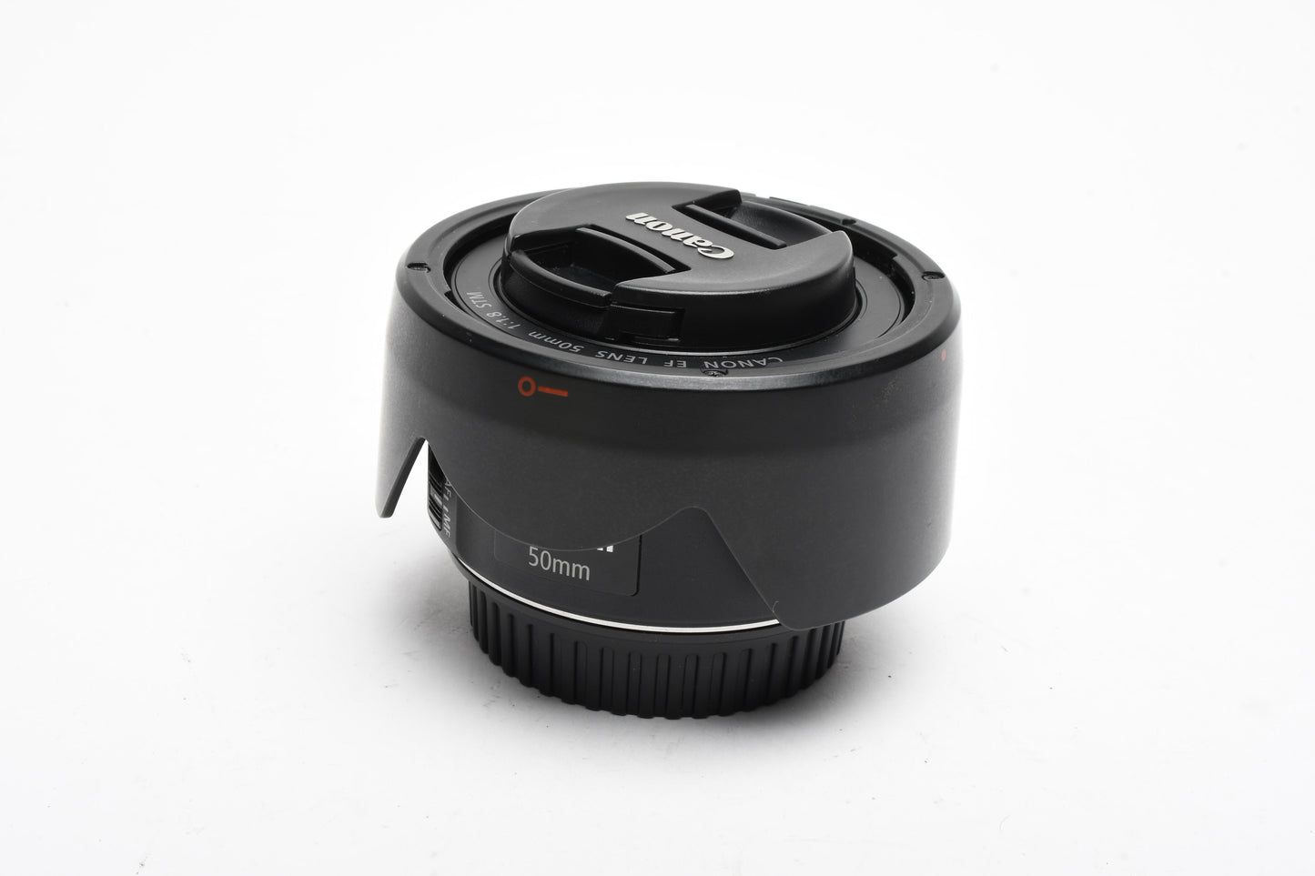 Canon EF 50mm f1.8 STM prime lens, caps, Hood, Great