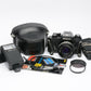 Nikon EM 35mm SLR w/Nikon 50mm f1.8 Series E lens, SB-E flash, case, cap, new seals++