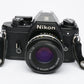 Nikon EM 35mm SLR w/Nikon 50mm f1.8 Series E lens, SB-E flash, case, cap, new seals++