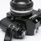 Nikon EM 35mm SLR w/Nikon 50mm f1.8 Series E lens, SB-E flash, case, cap, new seals++